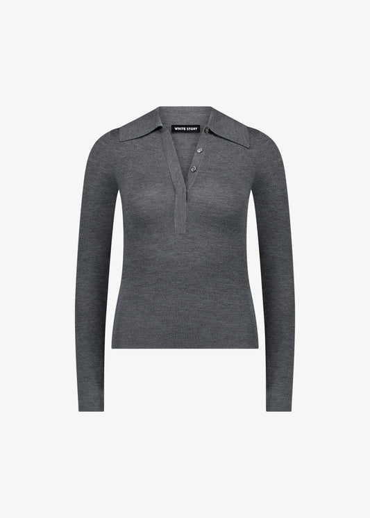 Eleanor Half Placket Top Charcoal