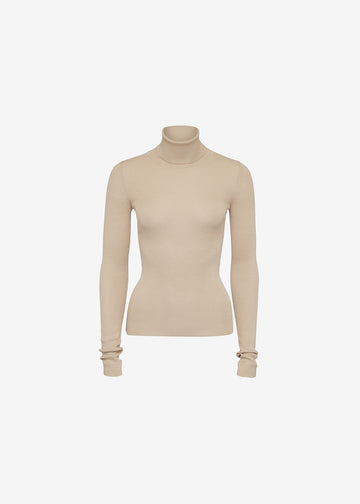 Julia Rib Roll Neck Beige